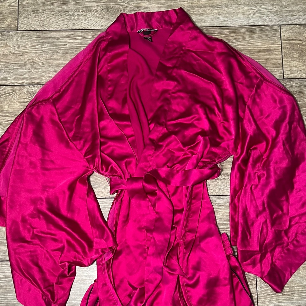 Victoria's Secret Vibrant Pink Satin Robe and pant set 2 items